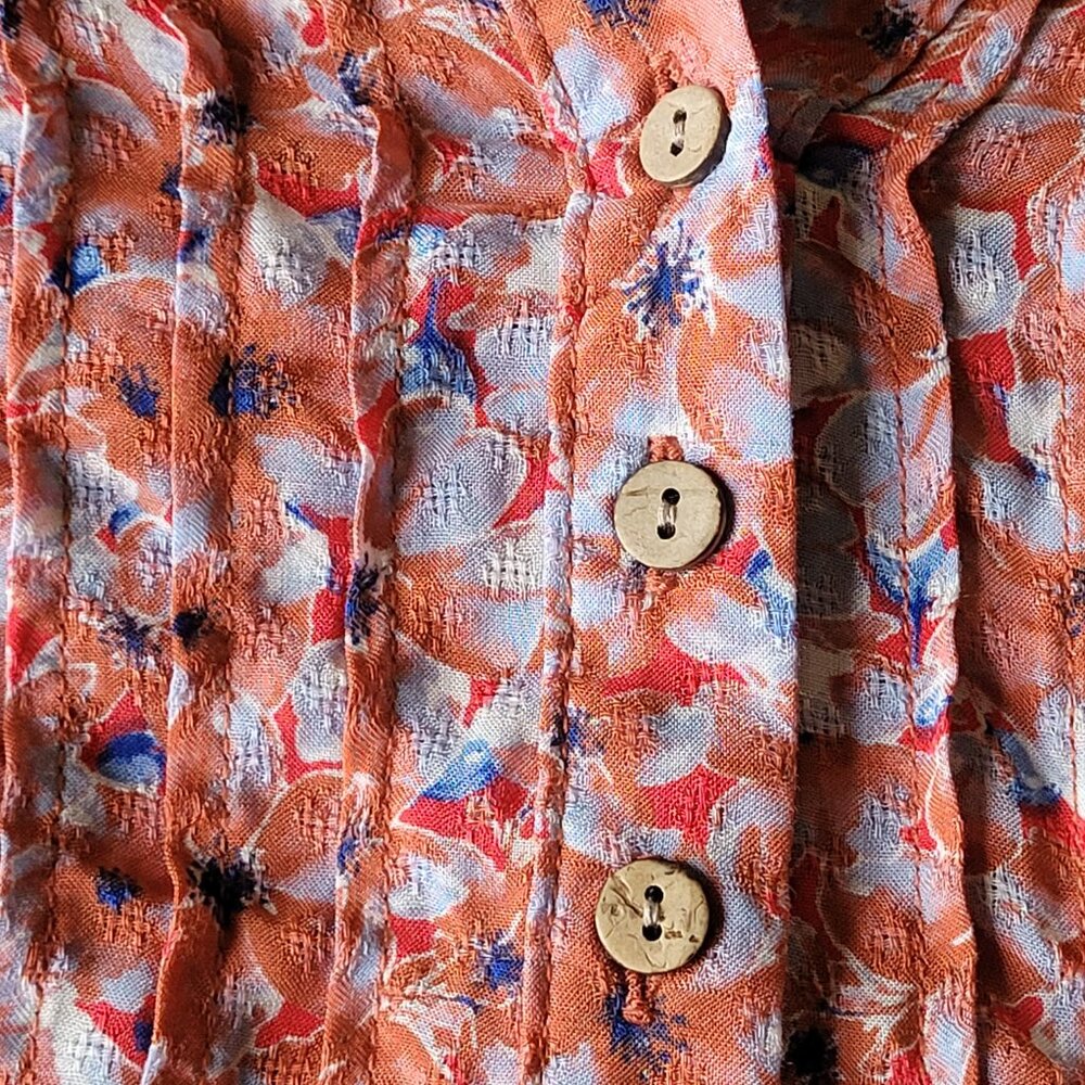 Knox Rose Rebel Red Floral Pintuck Peasant Blouse Size L Boho Top NWT - Picture 8 of 11